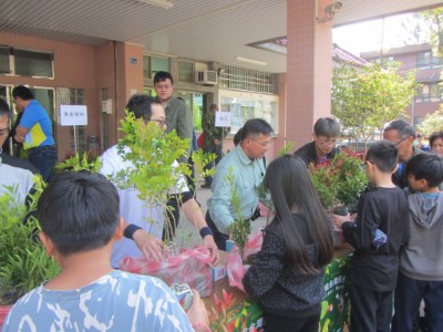 主任與同仁發放樹苗現況