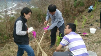 馬銘嬭董事長與林管處朱木生秘書一起植樹