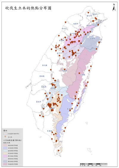 砍伐生立木的熱點分布圖