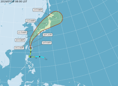 丹娜絲颱風0718路徑(截自中央氣象局)