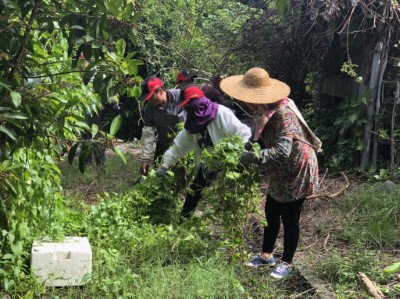 107年度於鄰近富里村歷史悠久的洗衣亭辦理除蔓活動，民眾努力除蔓為自己營造乾淨整潔的生活環境。