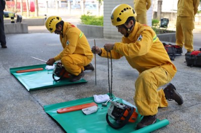 林務局森林護管員進行鏈鋸拆解與保養