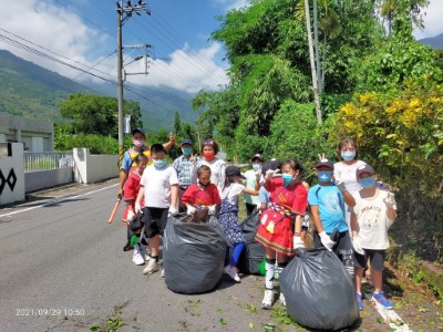 現場拔除小花蔓澤蘭後裝置於黑色塑膠袋內集中處理
