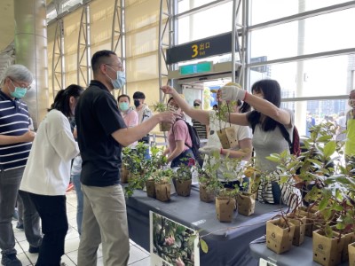 新竹林管處為響應世界地球日，於今(422)日攜手台灣高鐵公司在桃園高鐵站辦理臺灣原生植物贈苗活動。(新竹林管處提供)