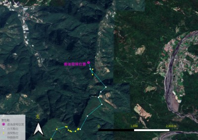 衛星訊號資料顯示東卯山黑熊最後足跡鄰近聚落。