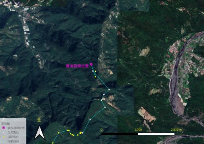 衛星訊號資料顯示東卯山黑熊最後足跡鄰近聚落。