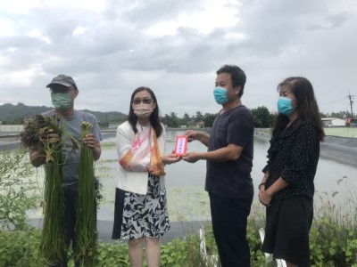 屏東林管處楊瑞芬處長(左二)致贈保育獎勵金給野蓮農民李金洲先生(右二)