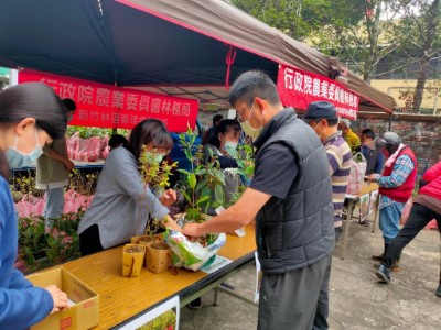 大湖站民眾依序以發票兌換苗木(新竹林管處提供)