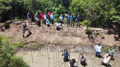 相關公部門、在地社區及民眾攜手合作的力量完成643地號埤塘地棲地營造(林業保育署新竹分署提供)