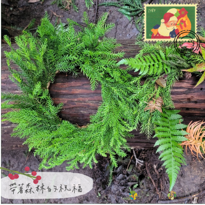由臺灣森林MIT的素材製作出的柳杉花圈（林業保育署新竹分署提供）