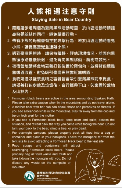 人熊相遇注意守則（林業保育署新竹分署提供）