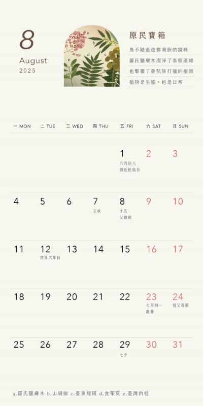 13.8月份桌曆「原民寶箱」(反面)