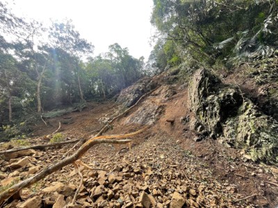 健行步道0.4k處步道上方邊坡崩落無法通行(林業保育署新竹分署提供)