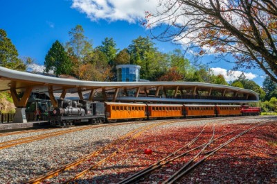 蒸汽火車與祝山車站(黃源明拍攝)
