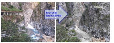 燕子口堰塞湖壩頂降低4公尺，明挖深擴寬深槽線加大引水量。