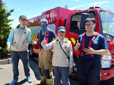 國家森林監測志工及消防單位配合本分署辦理防火演練情形。