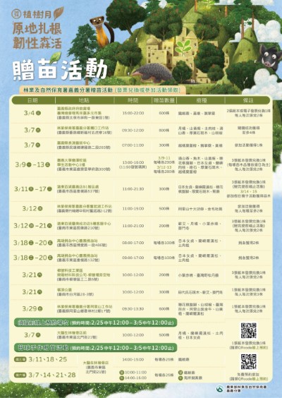 115年嘉南贈苗活動開跑囉，邀請民眾持115年1-3月統一發票兌換臺灣原生種苗木