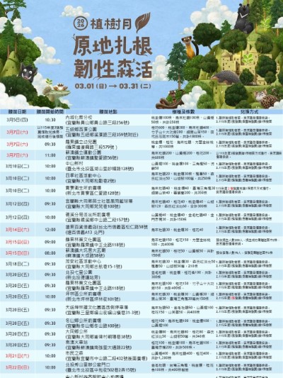 林業保育署宜蘭分署三月植樹月活動各場次