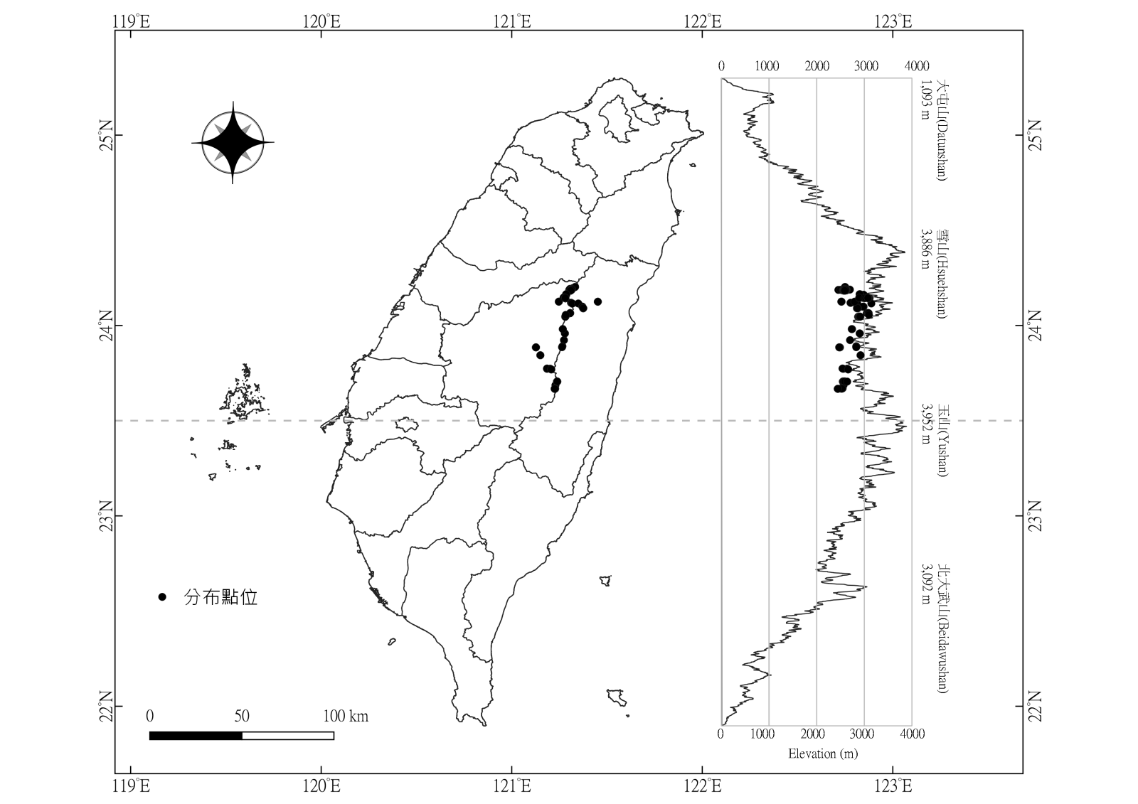 2016-2022年臺灣山椒魚分布紀錄圖