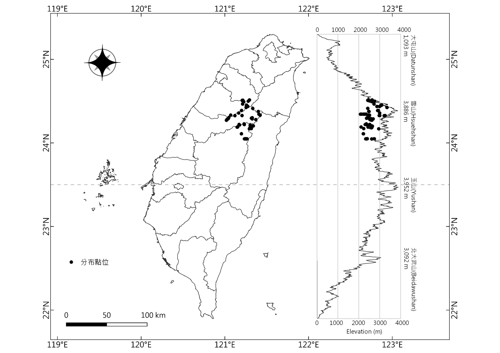2016-2022年楚南氏山椒魚分布紀錄圖