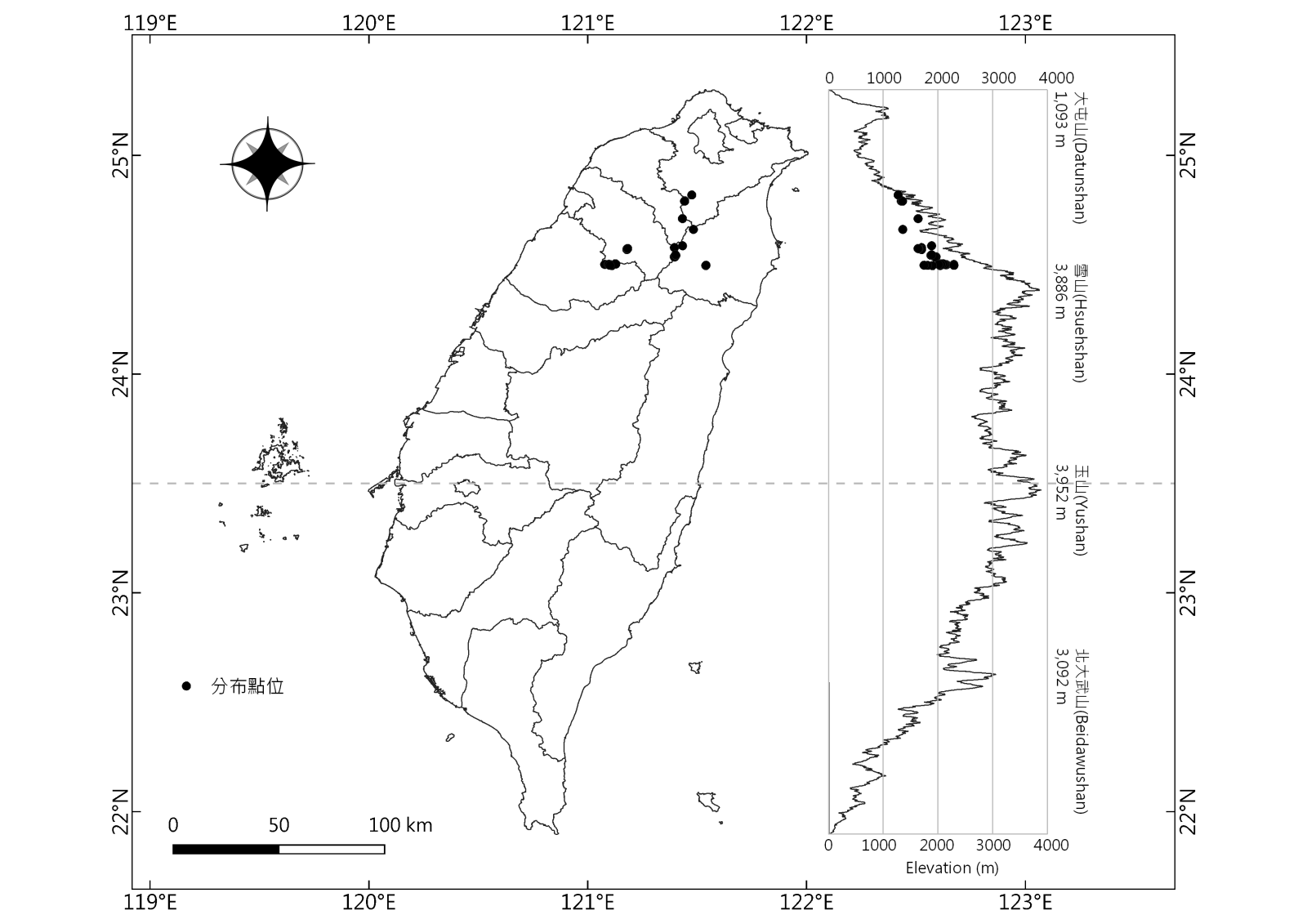 2016-2022年觀霧山椒魚分布紀錄圖