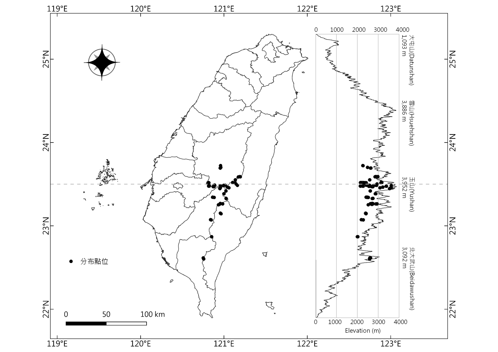 2016-2022年阿里山山椒魚分布紀錄圖