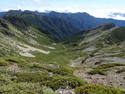 圖2 雪山主峰上俯視1號圈谷