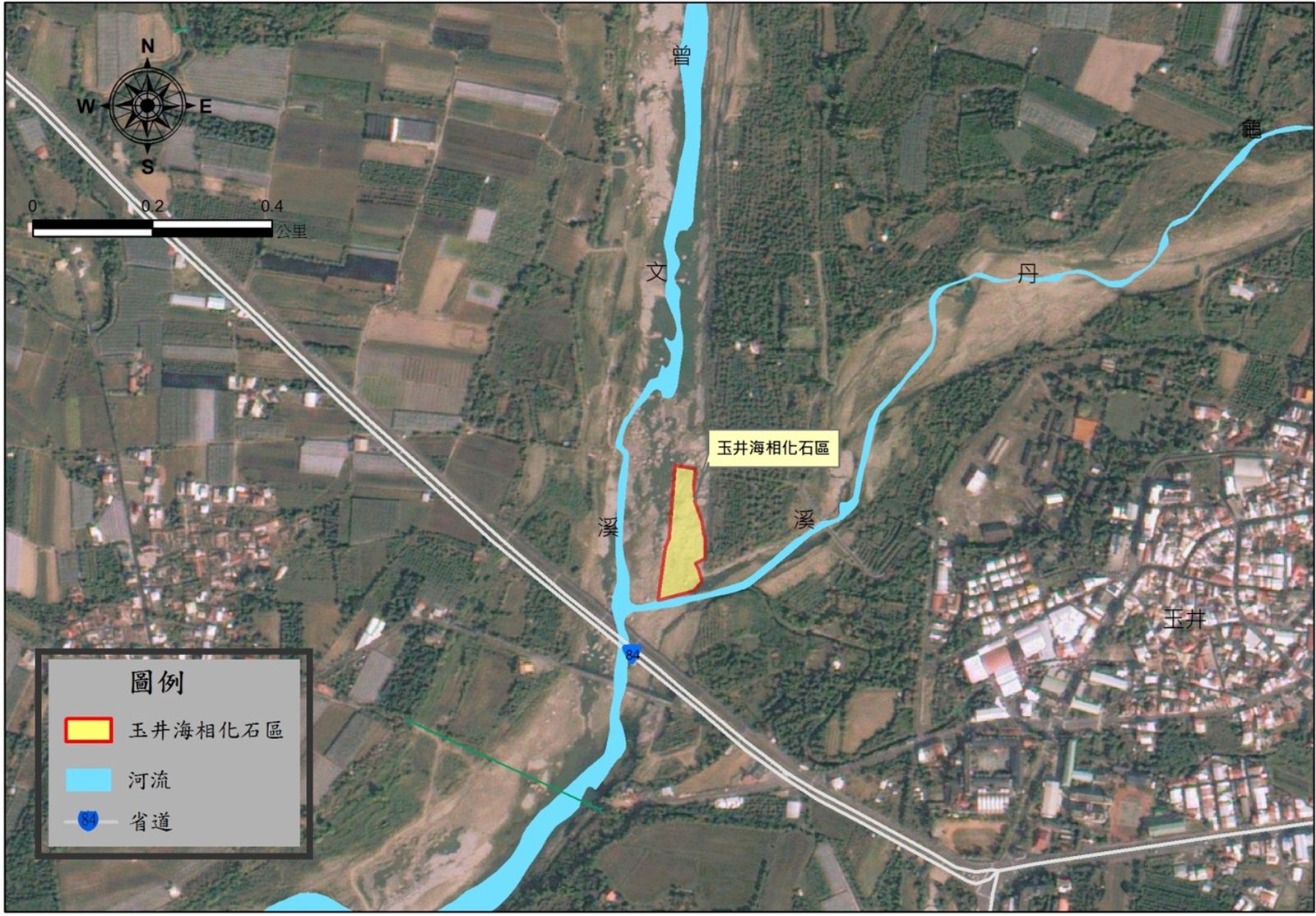圖2. 玉井曾文溪海相化石區位置圖