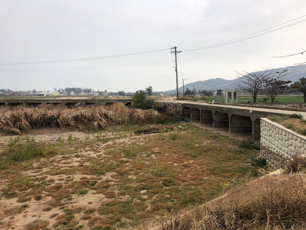 金門乾濕季明顯，又因全球暖化嚴重延長乾旱季節，使農塘水域水位過低或乾涸，不利水獺移動；亦可能讓水質惡化，使得主要食物—魚類大量死亡，導致水獺可能因此必須移往他處覓食，增加路殺或相互爭奪食物打鬥死傷風險（洪佩琦攝）