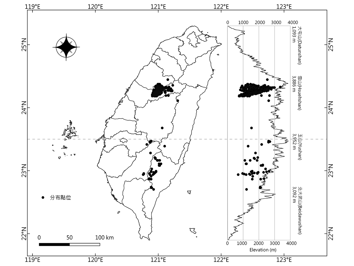 2012-2021年臺灣黑熊分布紀錄圖