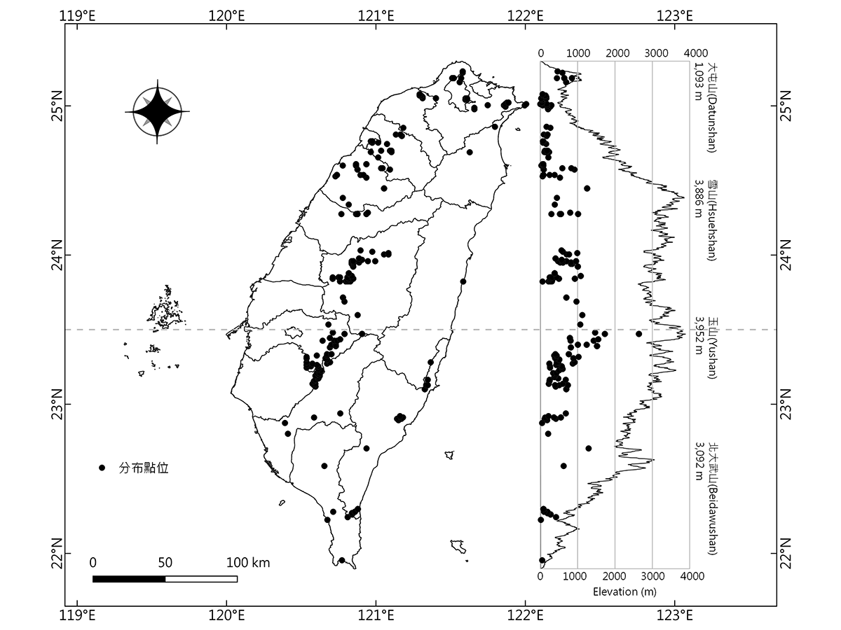 2012-2021年臺灣穿山甲分布紀錄圖