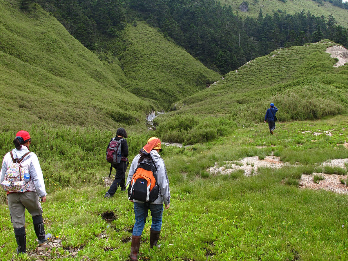 山椒魚調查研究難度較高，除須具備相關知識外，棲地的不易抵達與險惡的山區環境，更增加調查的難度。目前缺乏山椒魚生活史、棲地因子等研究資料，導致在規劃人為設施（如步道設置、山屋與廁所）或相關保育行動時，可能因資訊不足而有所疏忽（林春富攝）