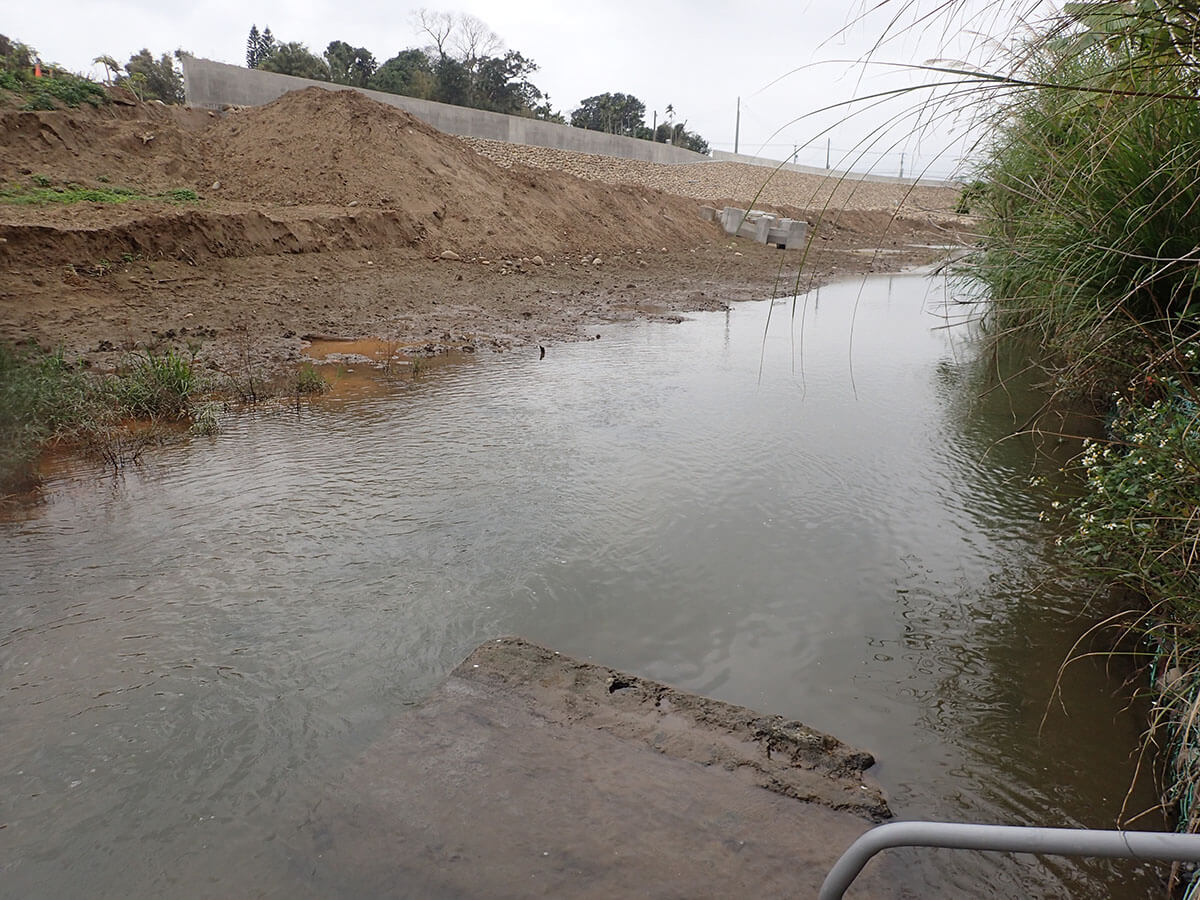 後龍溪支流中，已知有飯島氏銀鮈分布的支流中多因河道通洪防洪需求，或沿岸堤防維護等工程，讓分布棲地周邊濱溪植被消失或導致水質劣化，需要透過與水利工程單位合作密切關注對核心族群的影響（楊正雄攝）